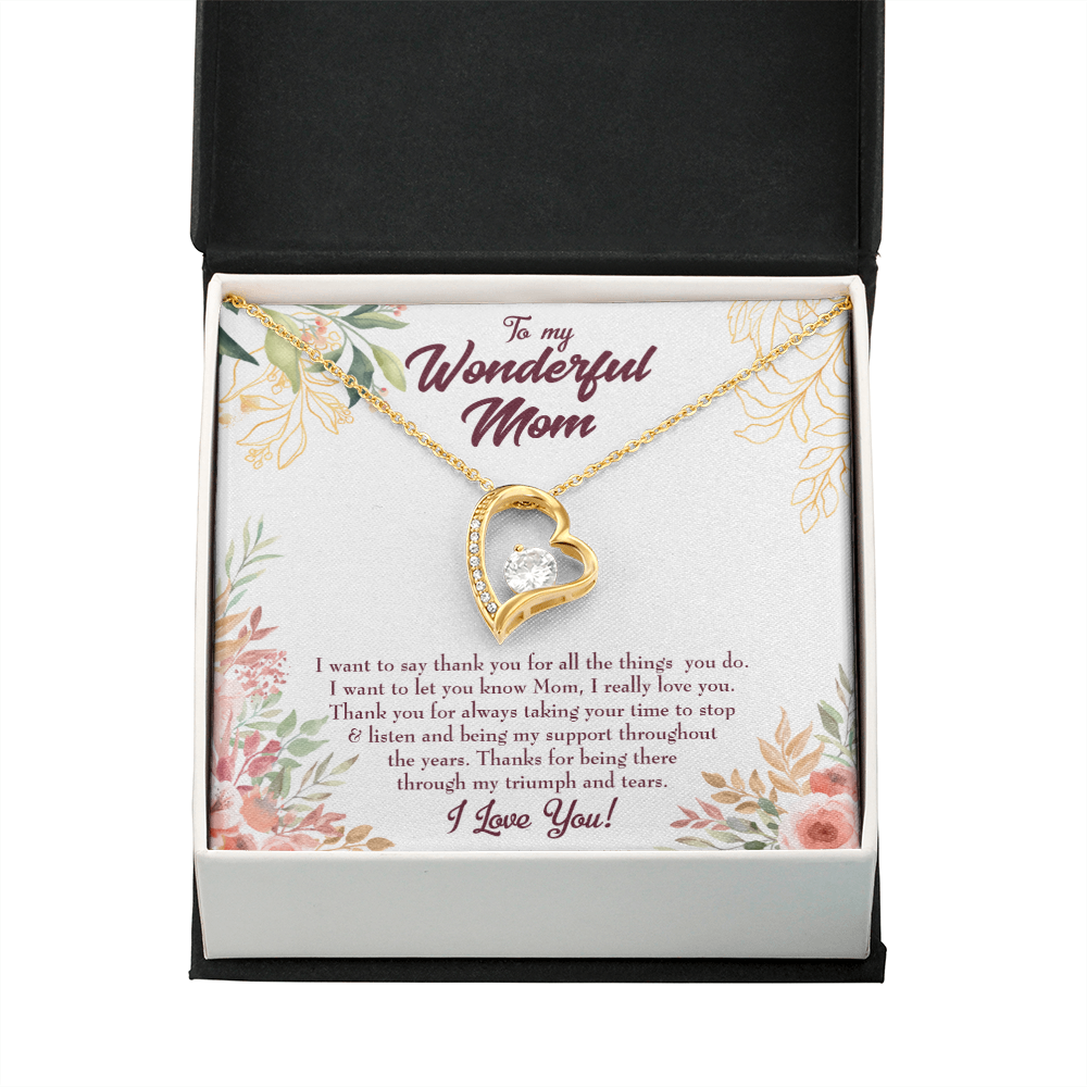 Mother Necklace All Support Mom Forever Love Cz Heart Pendant Message Card-Express Your Love Gifts