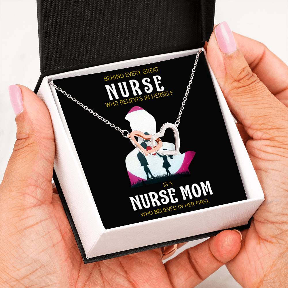 Behind Every Mom Nurse Inseparable Love Pendant 18k Rose Gold Finish 16”-Express Your Love Gifts