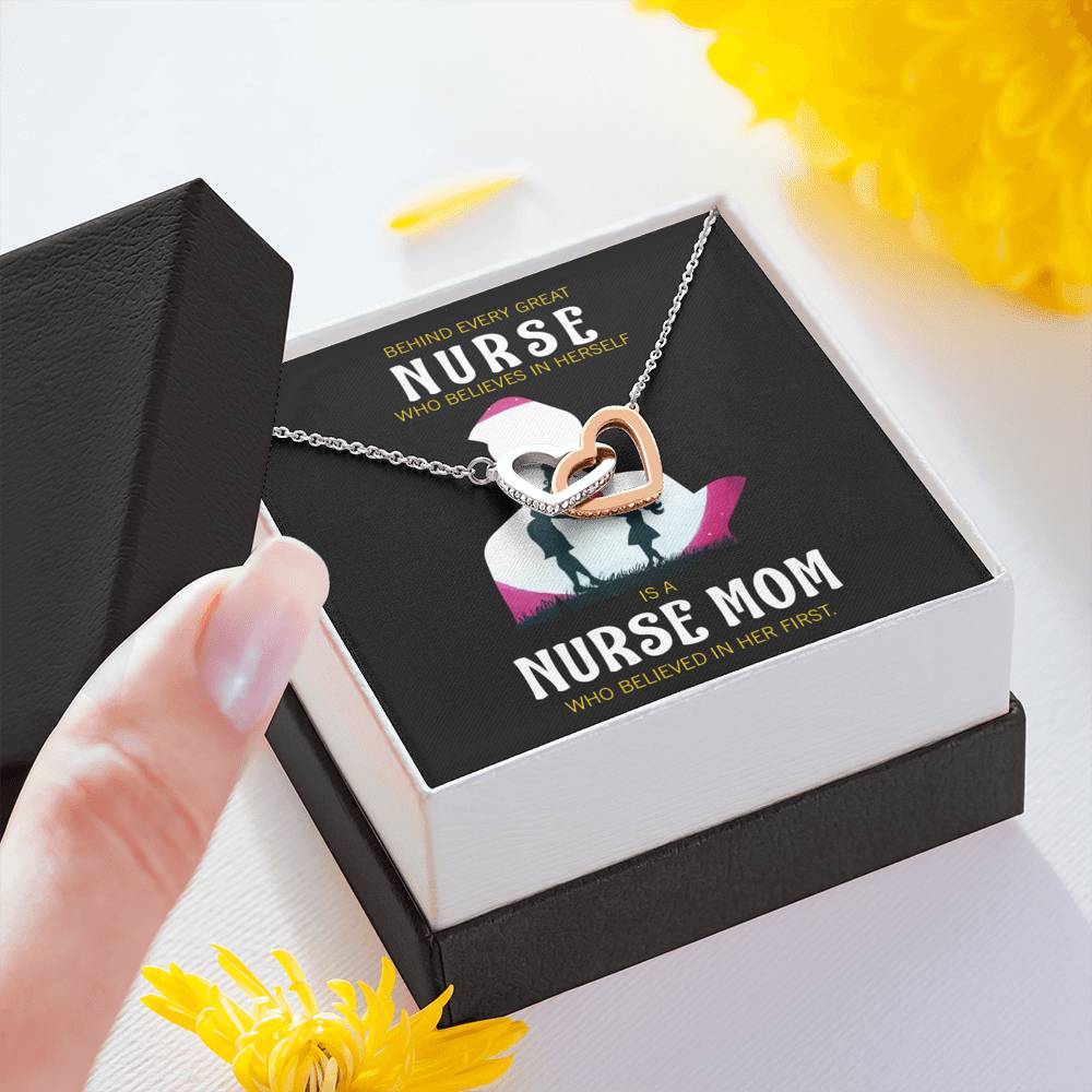 Behind Every Mom Nurse Inseparable Love Pendant 18k Rose Gold Finish 16”-Express Your Love Gifts