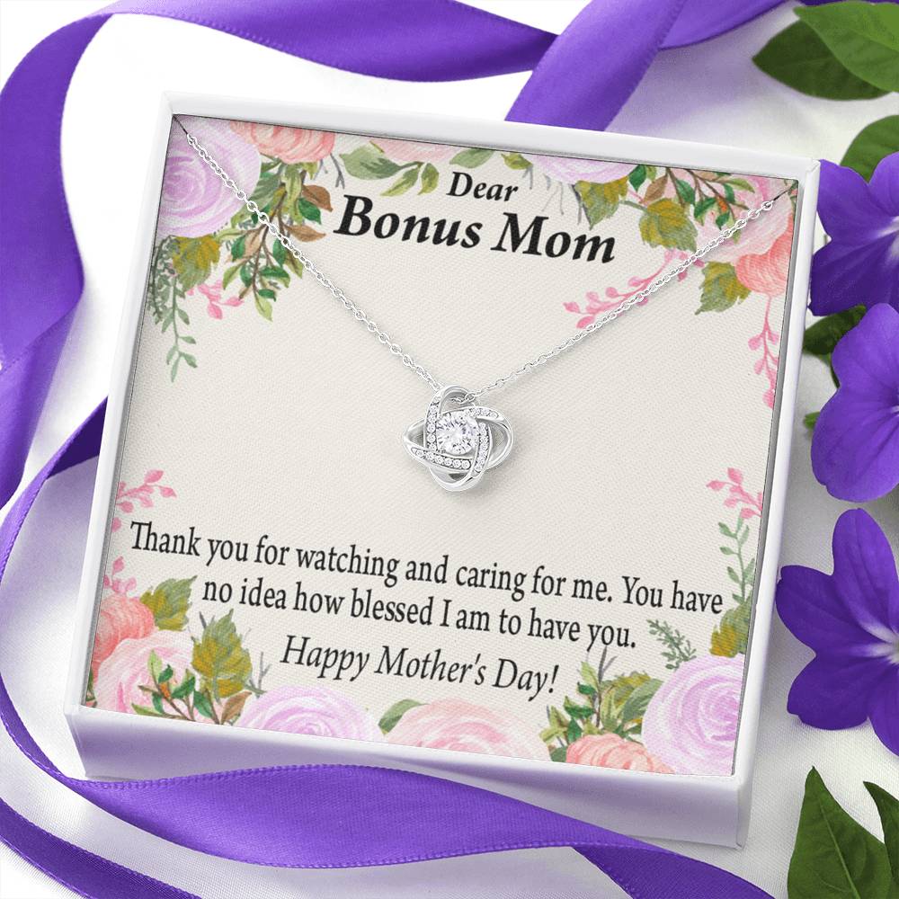 Bonus Mom Necklace Thank You For Watching And Caring Love Knot Pendant Pendant Message Card-Express Your Love Gifts