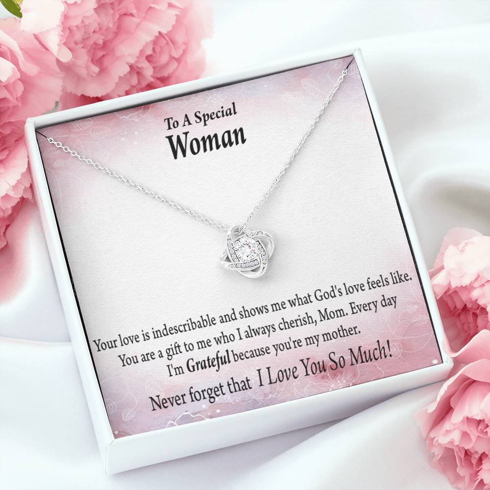 Mom I'm Grateful Love Knot Pendant Necklace With Message Card-Express Your Love Gifts