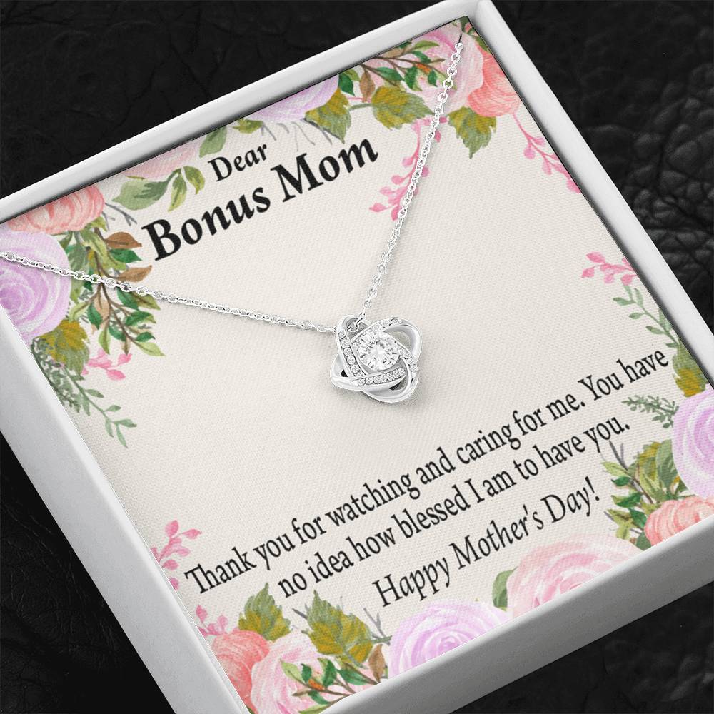 Bonus Mom Necklace Thank You For Watching And Caring Love Knot Pendant Pendant Message Card-Express Your Love Gifts