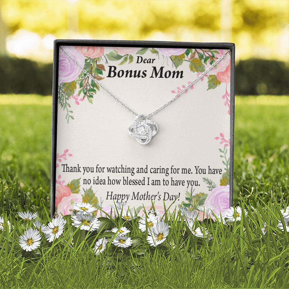 Bonus Mom Necklace Thank You For Watching And Caring Love Knot Pendant Pendant Message Card-Express Your Love Gifts