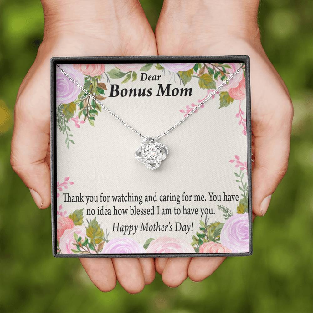 Bonus Mom Necklace Thank You For Watching And Caring Love Knot Pendant Pendant Message Card-Express Your Love Gifts