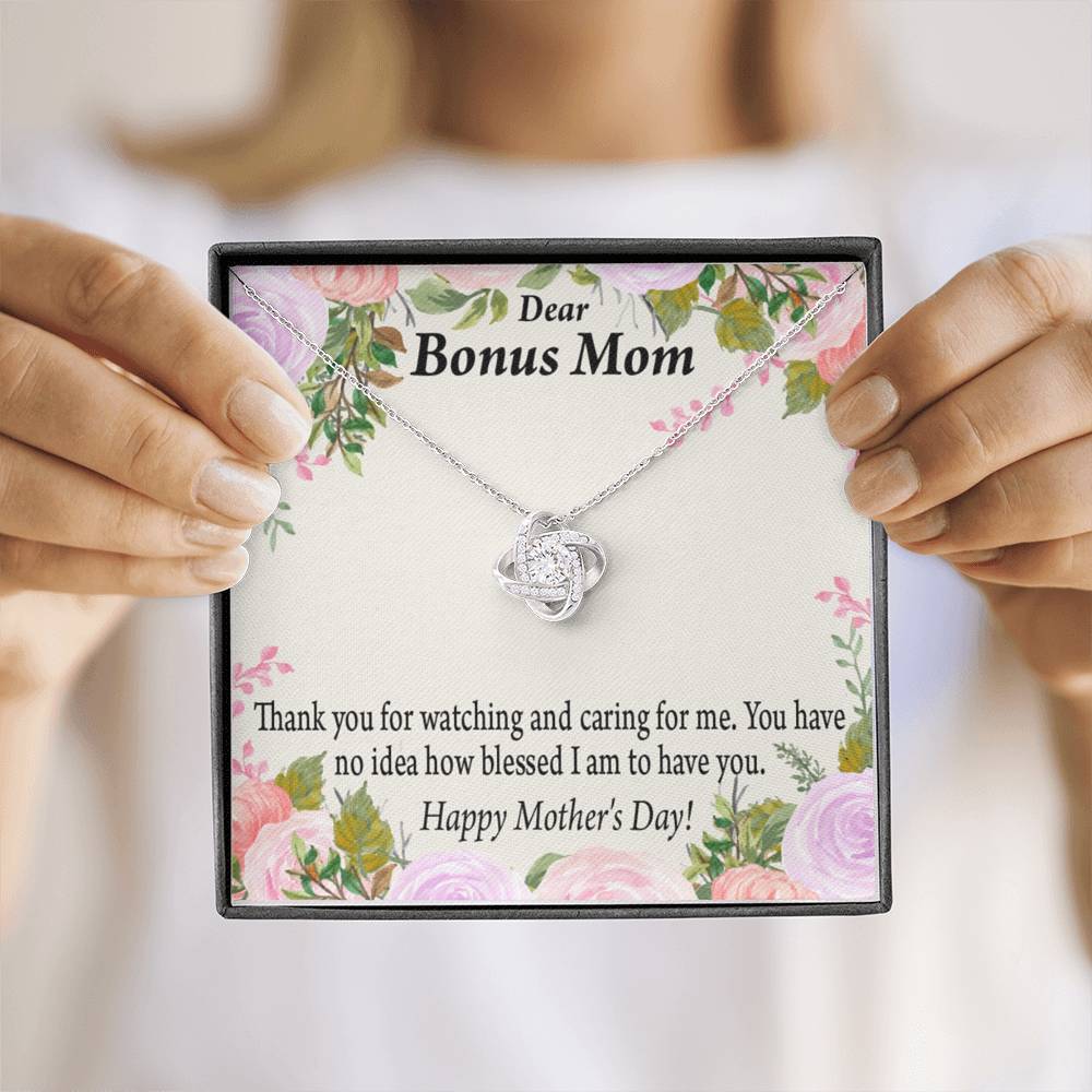 Bonus Mom Necklace Thank You For Watching And Caring Love Knot Pendant Pendant Message Card-Express Your Love Gifts
