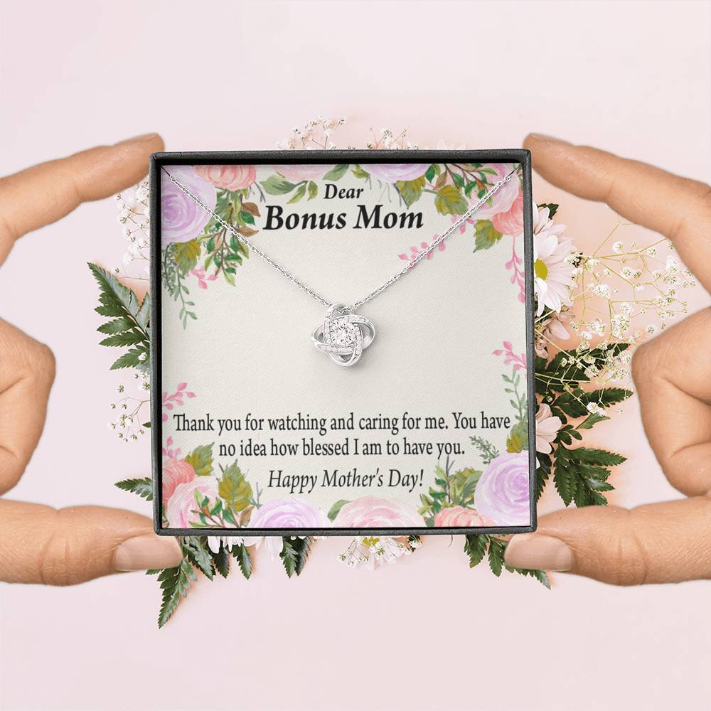 Bonus Mom Necklace Thank You For Watching And Caring Love Knot Pendant Pendant Message Card-Express Your Love Gifts