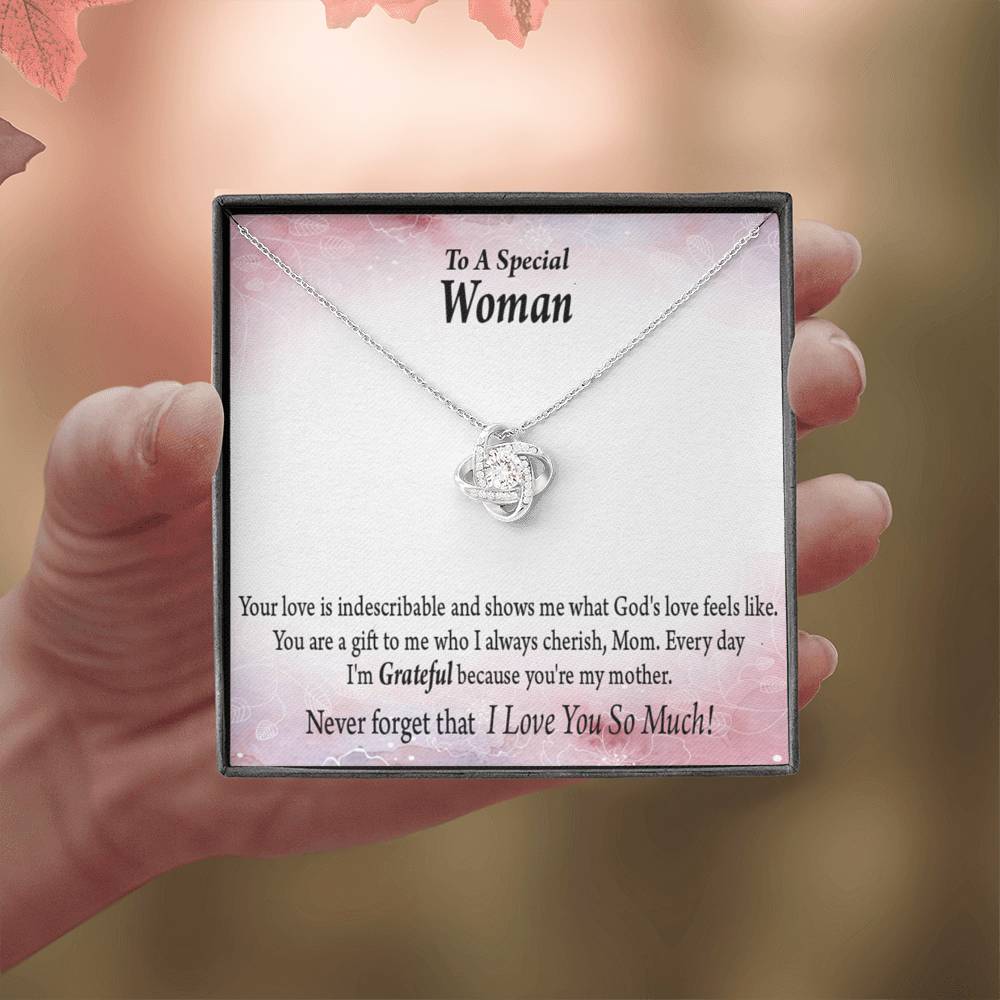 Mom I'm Grateful Love Knot Pendant Necklace With Message Card-Express Your Love Gifts