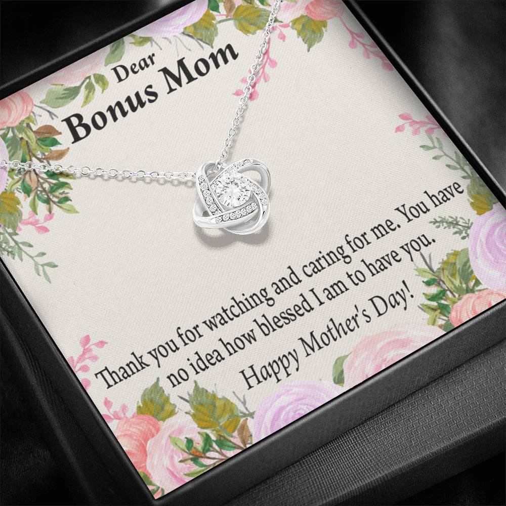 Bonus Mom Necklace Thank You For Watching And Caring Love Knot Pendant Pendant Message Card-Express Your Love Gifts