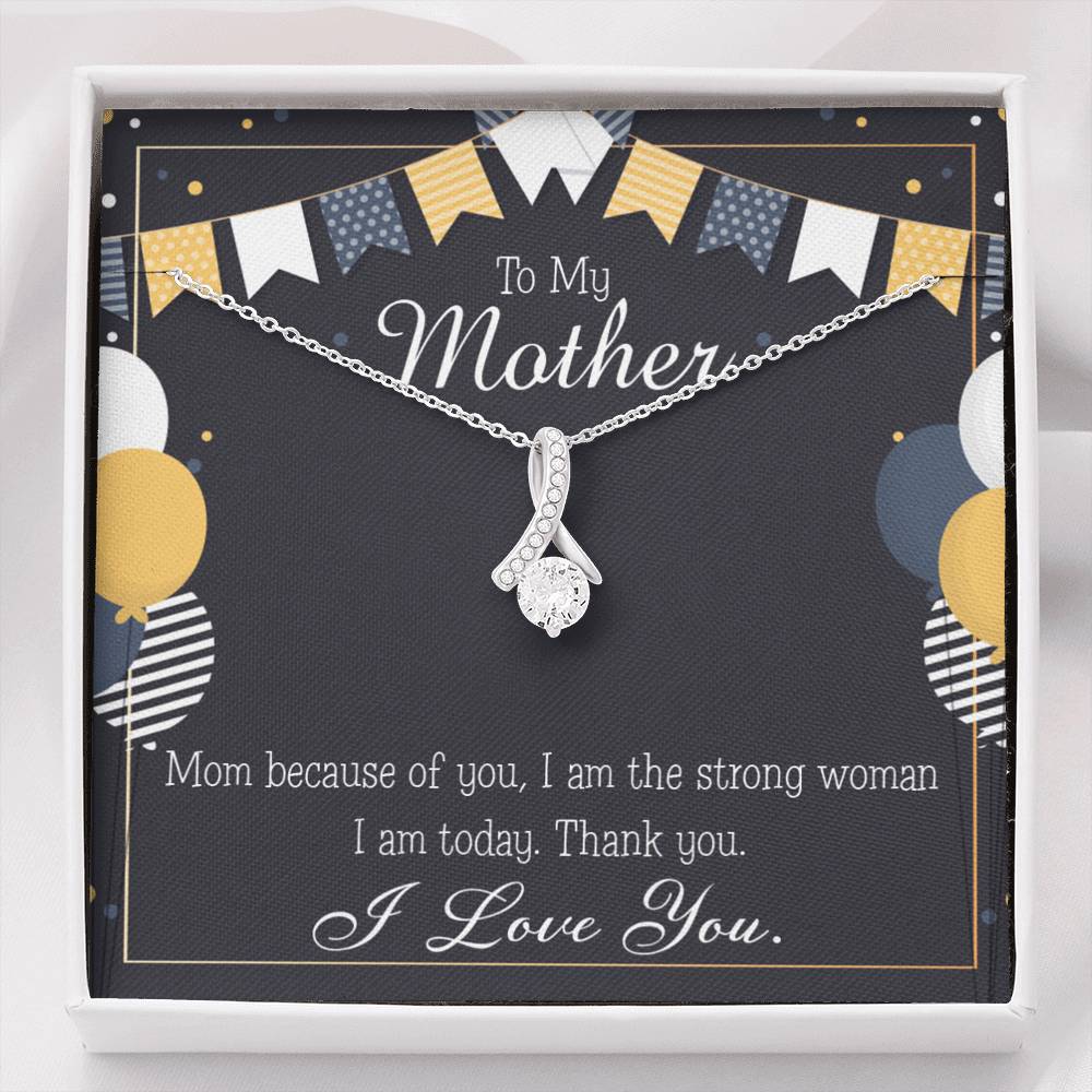 To My Mom Because of You Mom Eternity Ribbon Stone Necklace Message Card-Express Your Love Gifts
