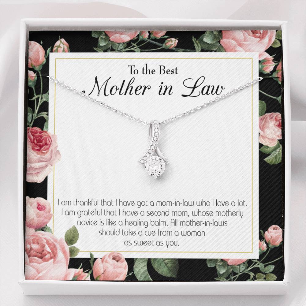 Mother-In-Law Necklace Second Mom Eternity Ribbon Stone Pendant Keepsake Message Card-Express Your Love Gifts