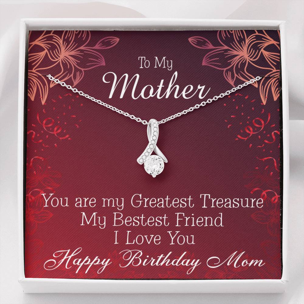 Mom My Greatest Treasure Eternity Ribbon Stone Necklace Message Birthday Card-Express Your Love Gifts