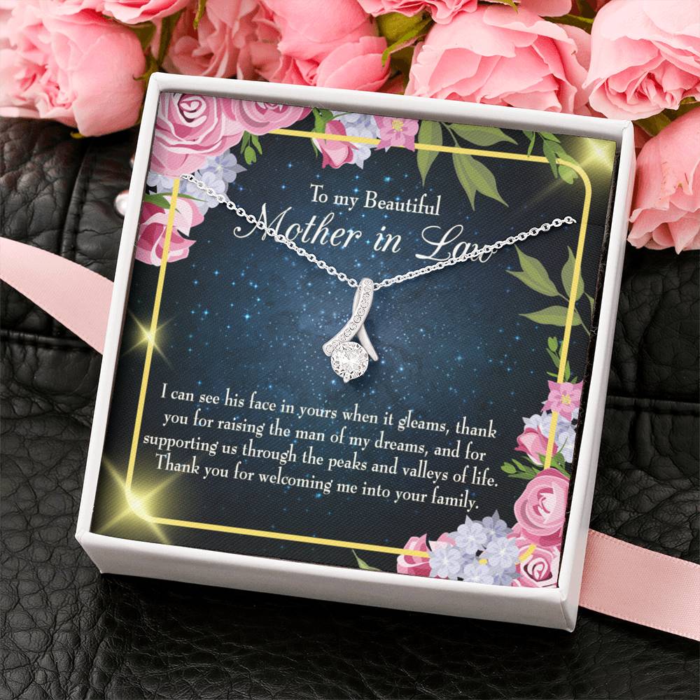 Mother-In-Law Necklace To My Beautiful Mother-In-Law Eternity Ribbon Stone Pendant-Express Your Love Gifts