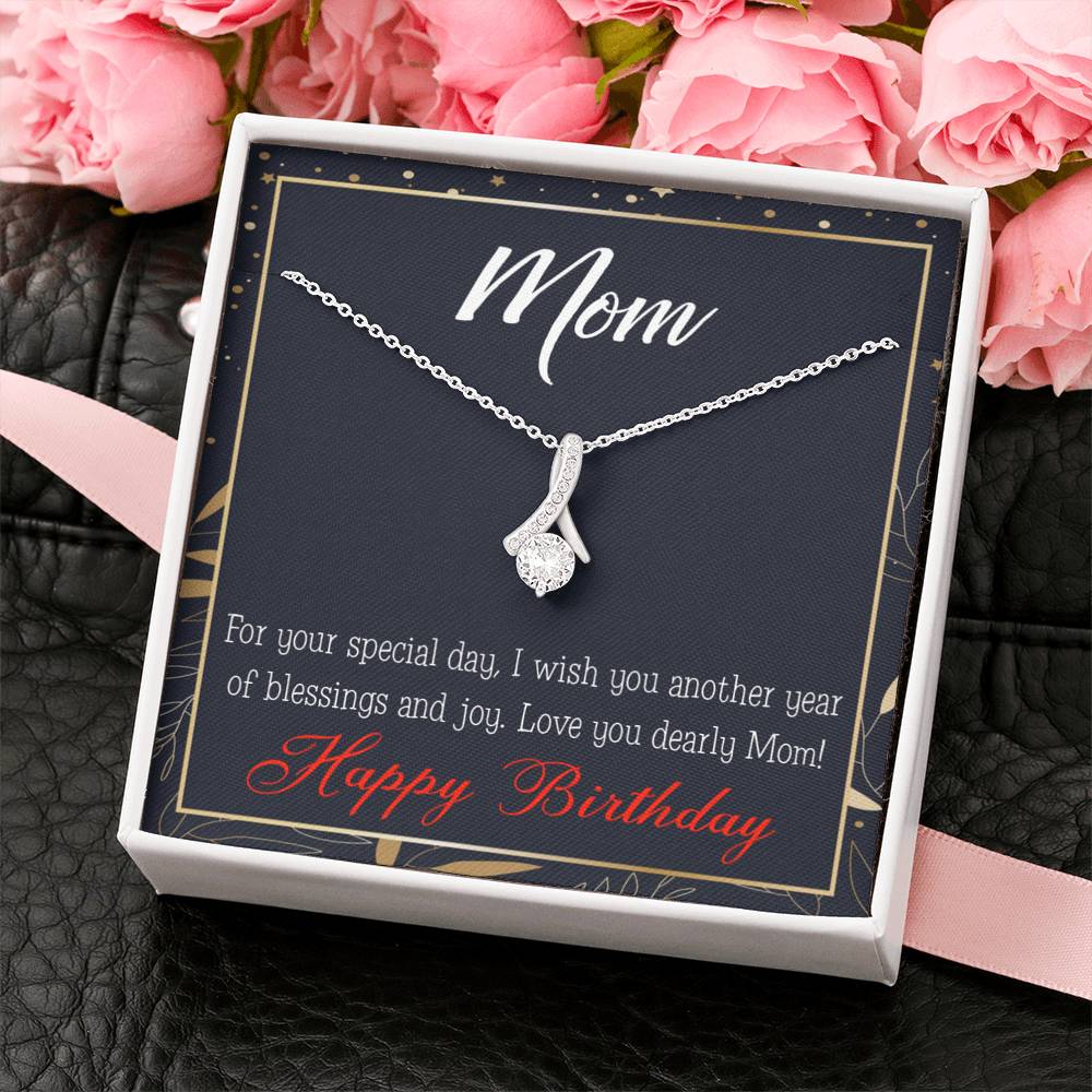 Happy Birthday Mom Blessings And Joy Eternity Ribbon Stone Necklace W Message Card-Express Your Love Gifts