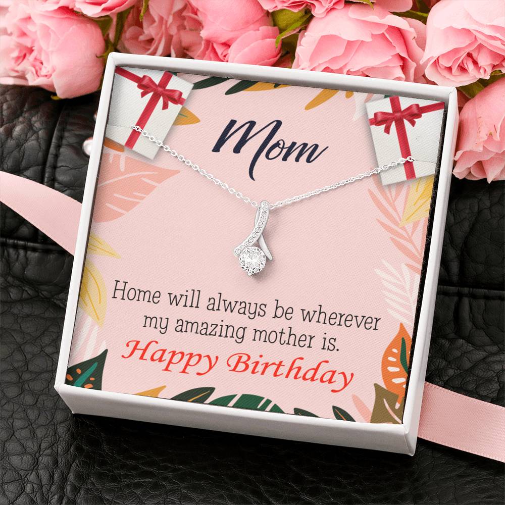 My Amazing Mom Eternity Ribbon Stone Necklace Message Birthday Card-Express Your Love Gifts