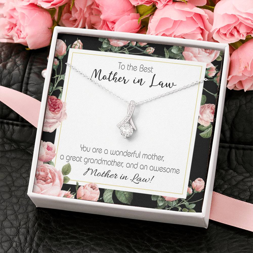 Mother-In-Law Necklace Awesome Mother-In-Law Eternity Ribbon Stone Pendant Keepsake Message Card-Express Your Love Gifts