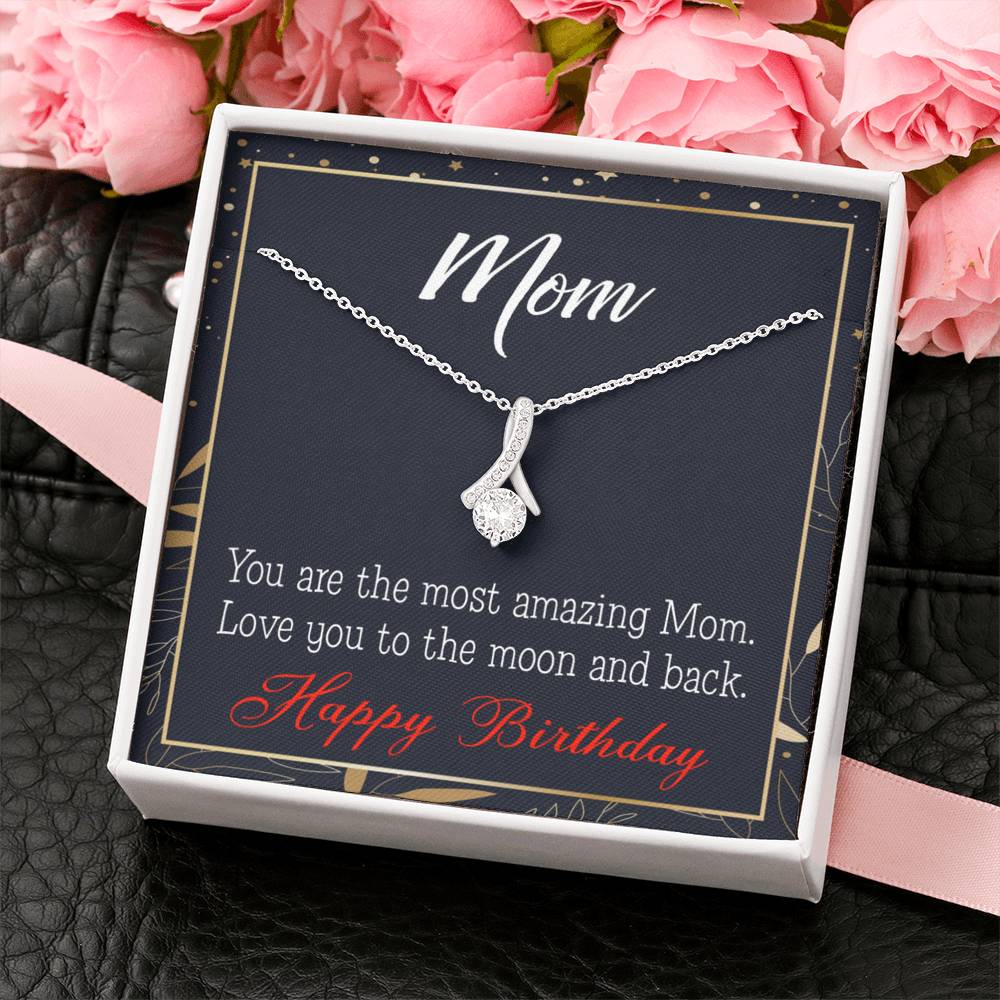 Happy Birthday Mom Love You To The Moon Eternity Ribbon Stone Necklace Message Card-Express Your Love Gifts