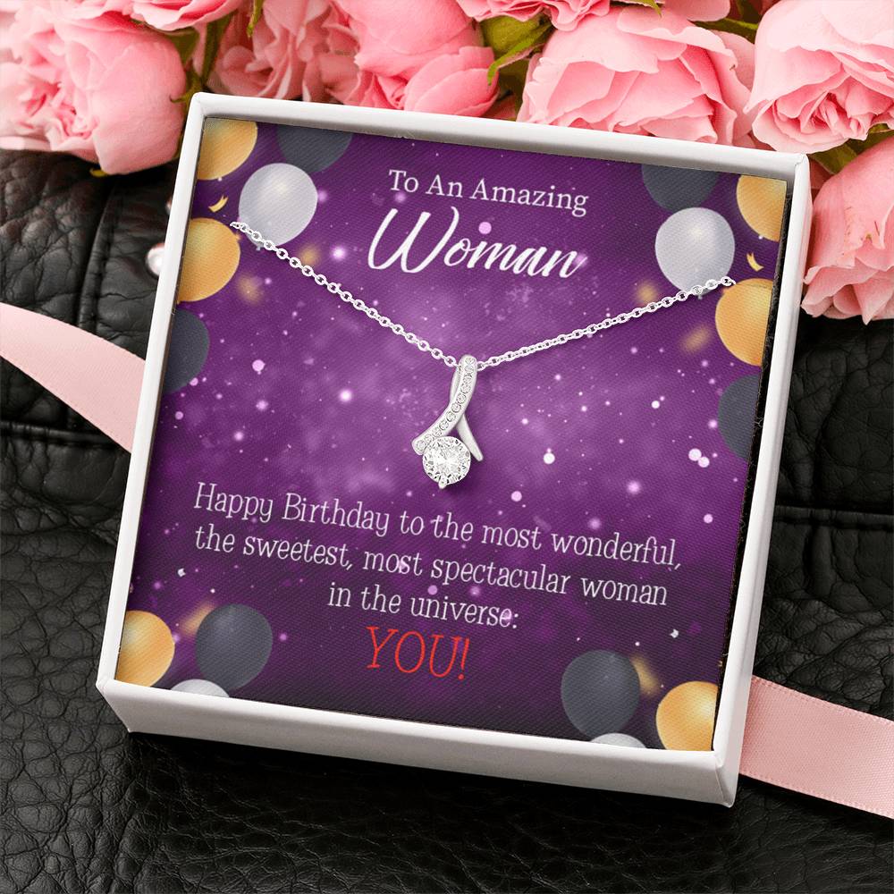 Best Mom In Universe Eternity Ribbon Necklace Birthday Message Card-Express Your Love Gifts