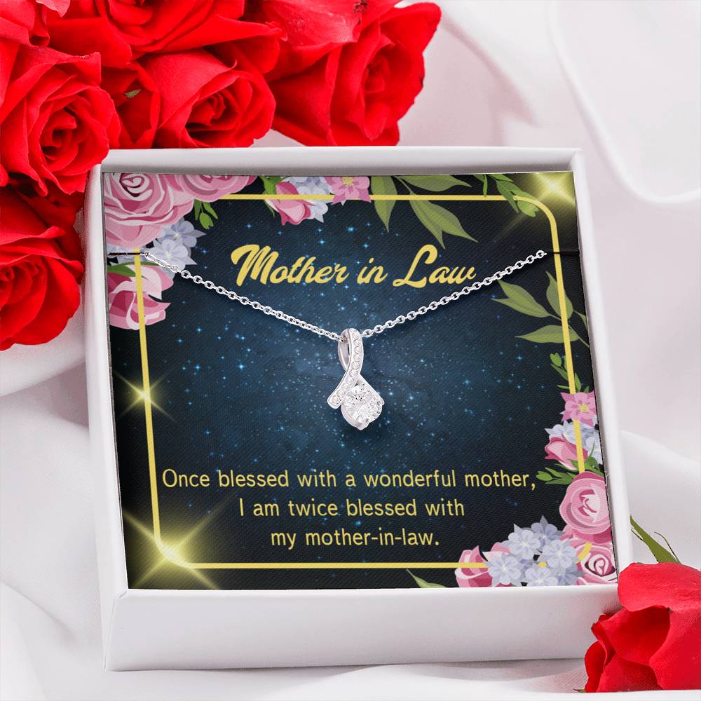 Mother-In-Law Necklace Twice Blessed Eternity Ribbon Stone Pendant Keepsake Message Card-Express Your Love Gifts