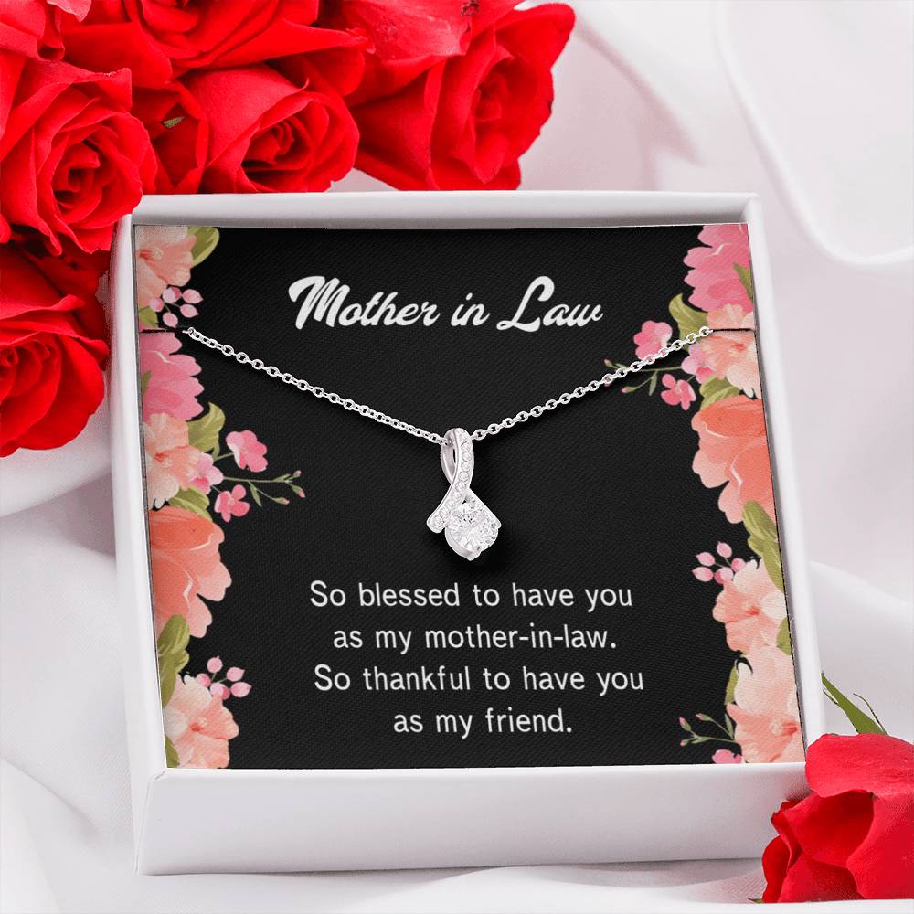Mother-In-Law Necklace So Blessed Eternity Ribbon Stone Pendant Keepsake Message Card-Express Your Love Gifts