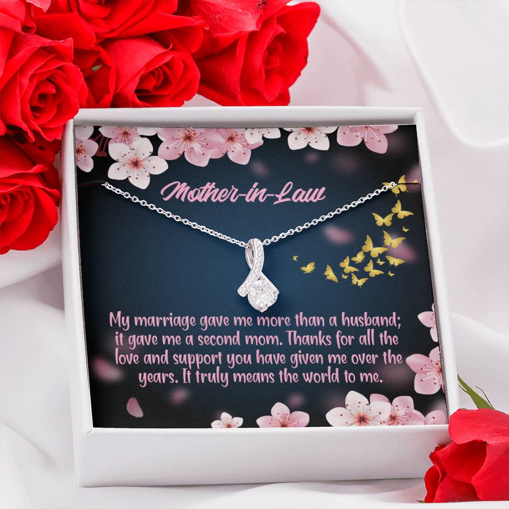 Mother-In-Law Necklace Marriage Second Mom Eternity Ribbon Stone Pendant Keepsake Message Card-Express Your Love Gifts