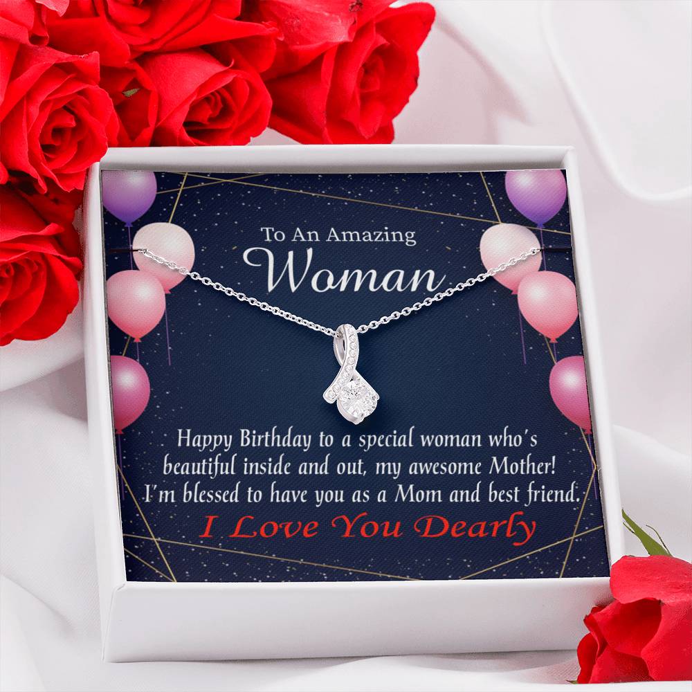 Mom Blessed With You Eternity Ribbon Stone Necklace W Birthday Message Card-Express Your Love Gifts