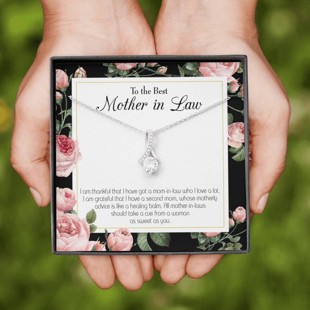 Mother-In-Law Necklace Second Mom Eternity Ribbon Stone Pendant Keepsake Message Card-Express Your Love Gifts