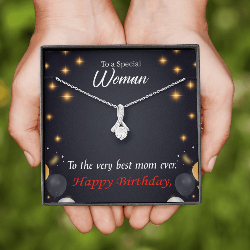 Best Mom Ever Eternity Ribbon Stone Necklace Birthday Message Card-Express Your Love Gifts