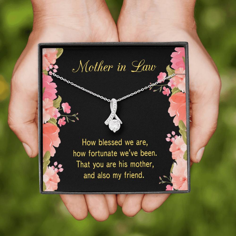Mother-In-Law Necklace How Fortunate Eternity Ribbon Stone Pendant Keepsake Message Card-Express Your Love Gifts