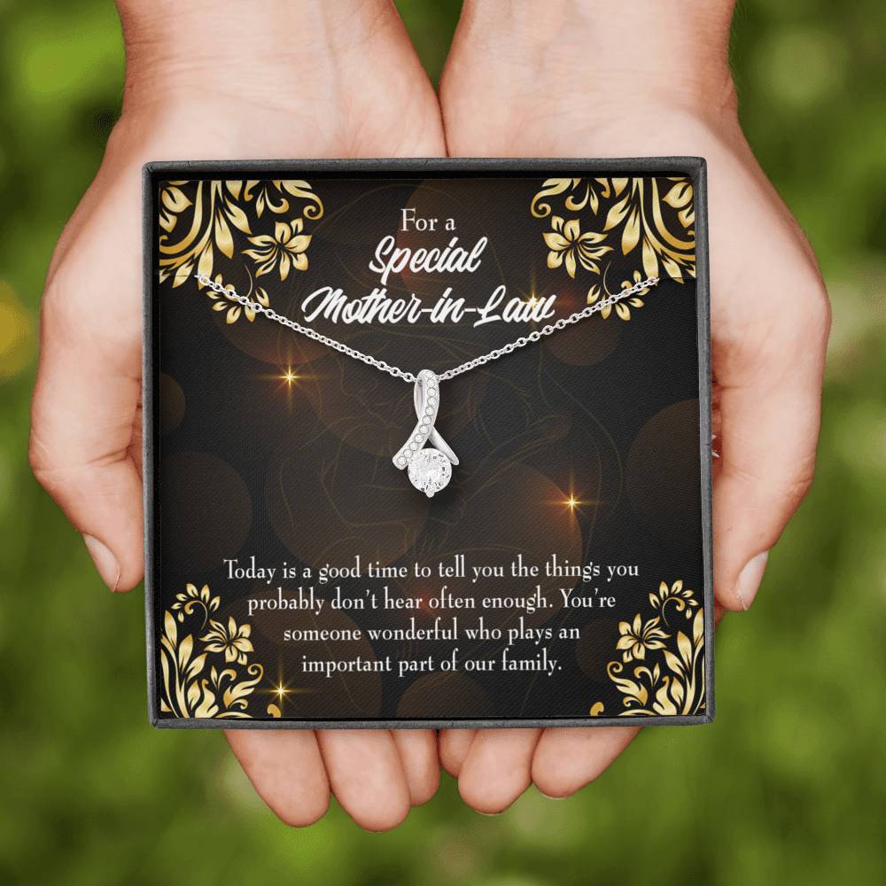 Mother-In-Law Necklace Someone Wonderful Eternity Ribbon Stone Pendant-Express Your Love Gifts