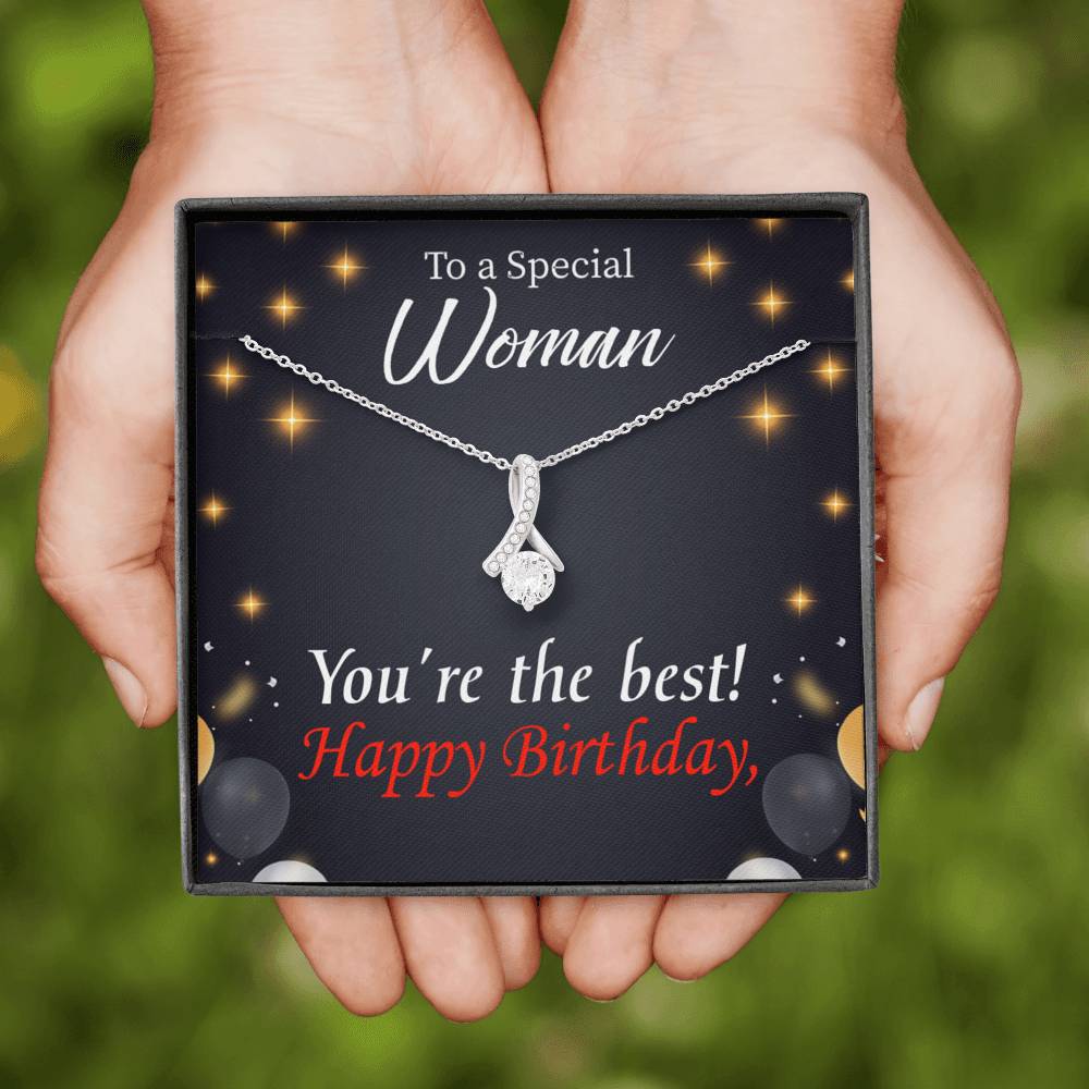 Happy Birthday Mom You'Re The Best Eternity Ribbon Stone Necklace Message Card-Express Your Love Gifts