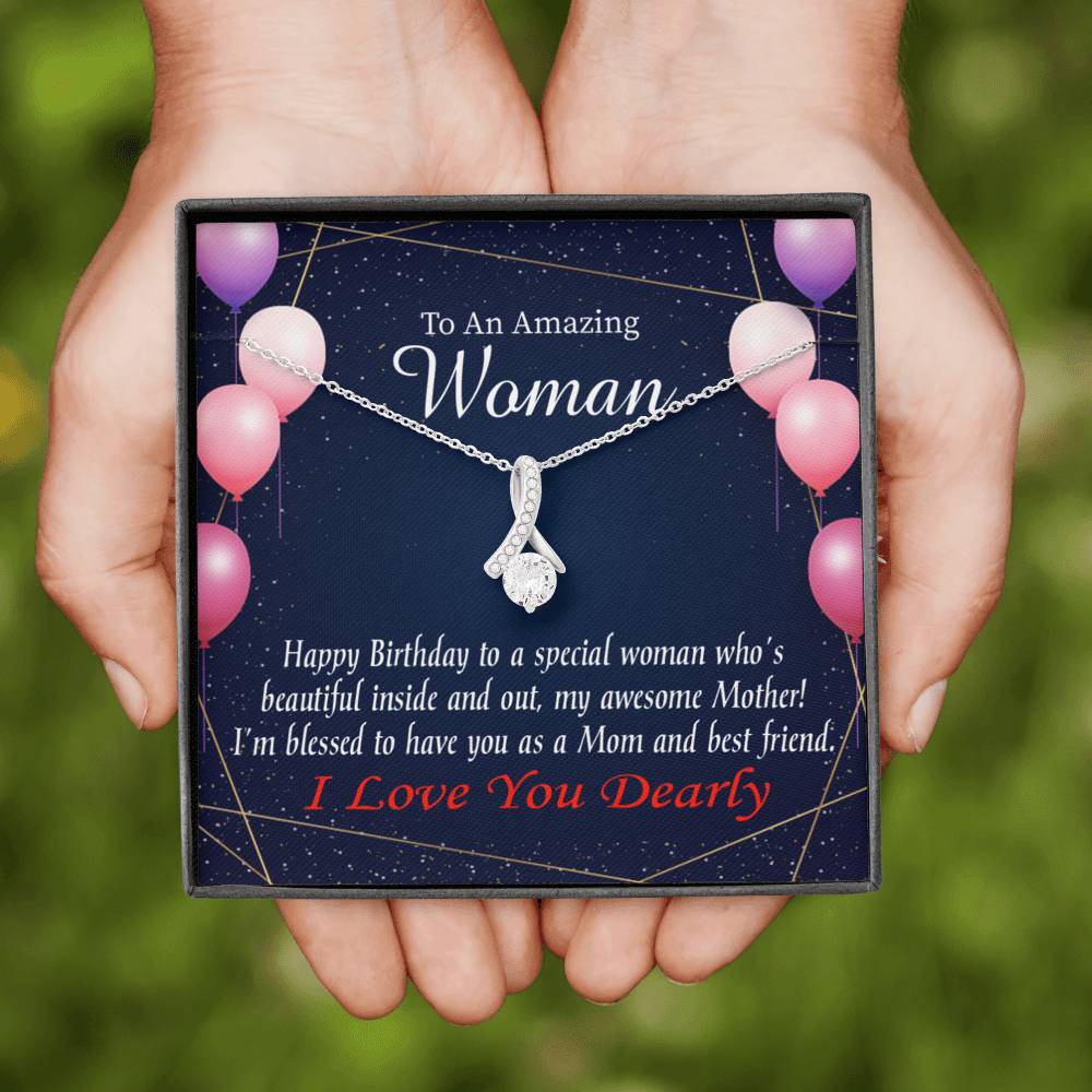 Mom Blessed With You Eternity Ribbon Stone Necklace W Birthday Message Card-Express Your Love Gifts