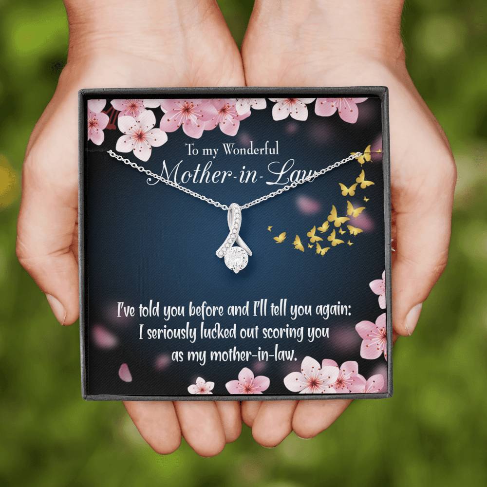 Mother-In-Law Necklace Seriously Lucky Eternity Ribbon Stone Pendant Keepsake Message Card-Express Your Love Gifts