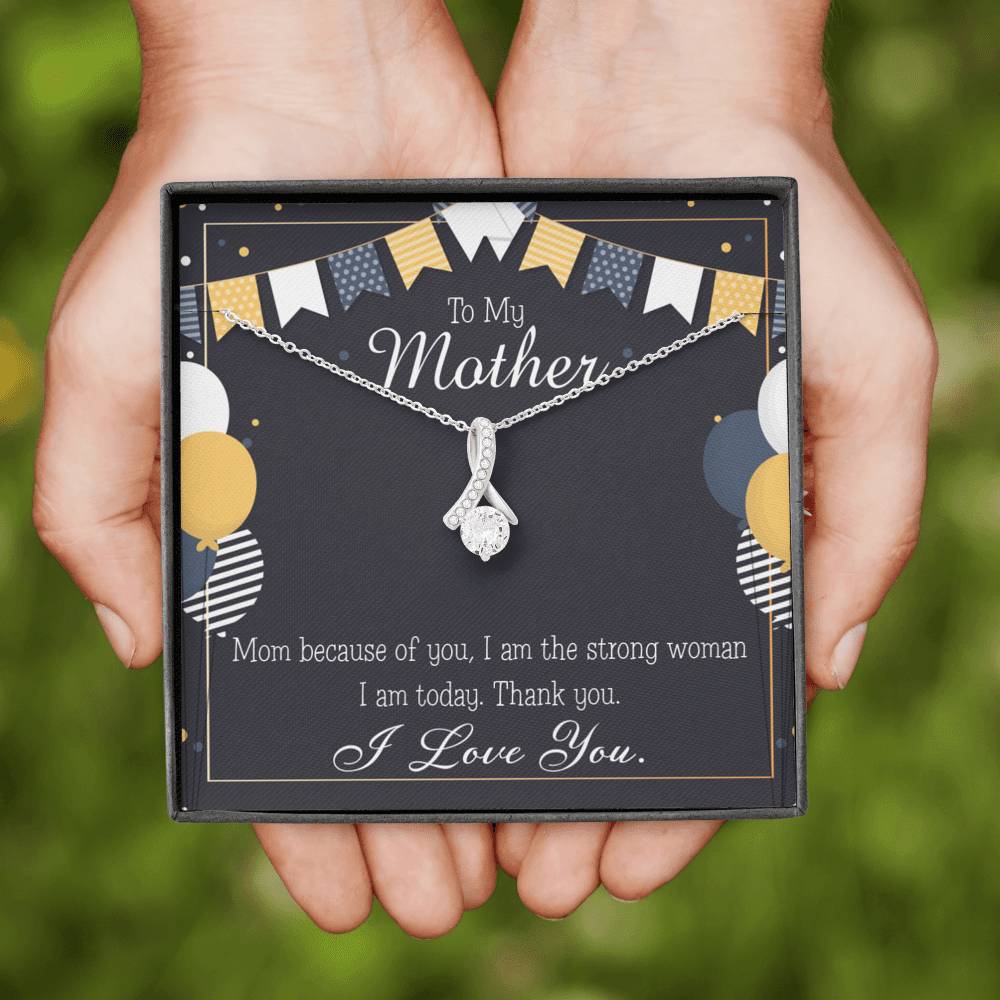 To My Mom Because of You Mom Eternity Ribbon Stone Necklace Message Card-Express Your Love Gifts