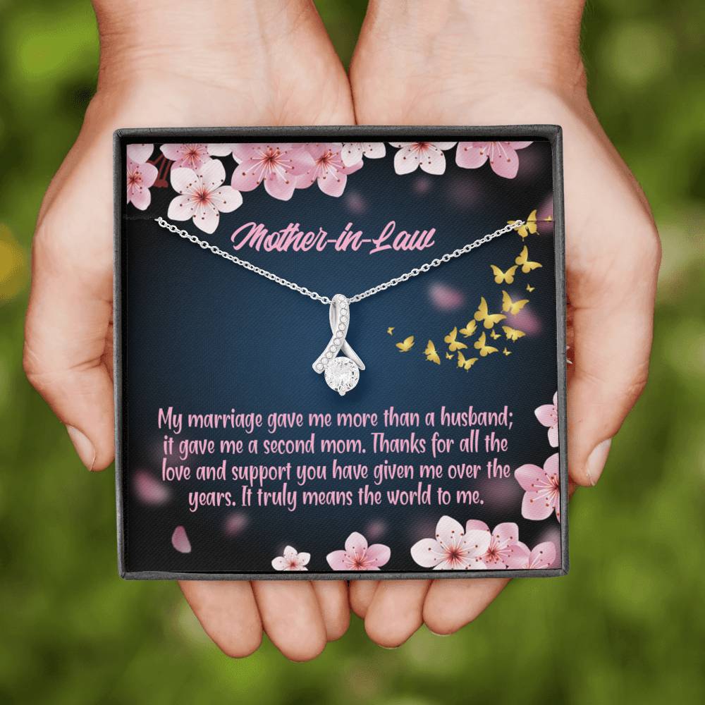 Mother-In-Law Necklace Marriage Second Mom Eternity Ribbon Stone Pendant Keepsake Message Card-Express Your Love Gifts