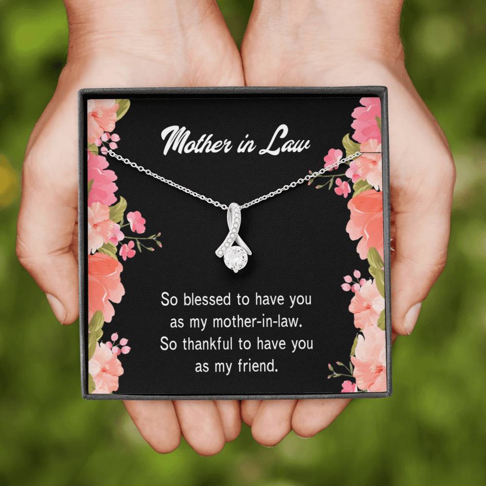 Mother-In-Law Necklace So Blessed Eternity Ribbon Stone Pendant Keepsake Message Card-Express Your Love Gifts
