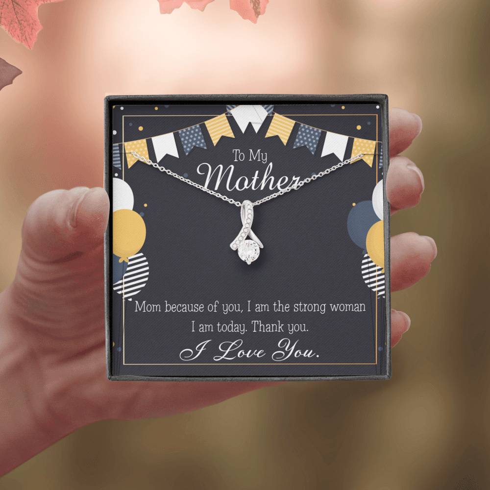 To My Mom Because of You Mom Eternity Ribbon Stone Necklace Message Card-Express Your Love Gifts