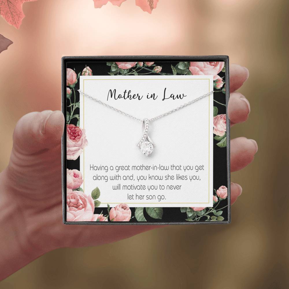 Mother-In-Law Necklace Mother-In-Law That Motivate Eternity Ribbon Stone Pendant Keepsake Message Card-Express Your Love Gifts