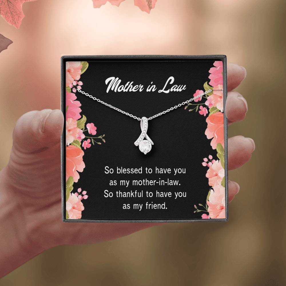 Mother-In-Law Necklace So Blessed Eternity Ribbon Stone Pendant Keepsake Message Card-Express Your Love Gifts