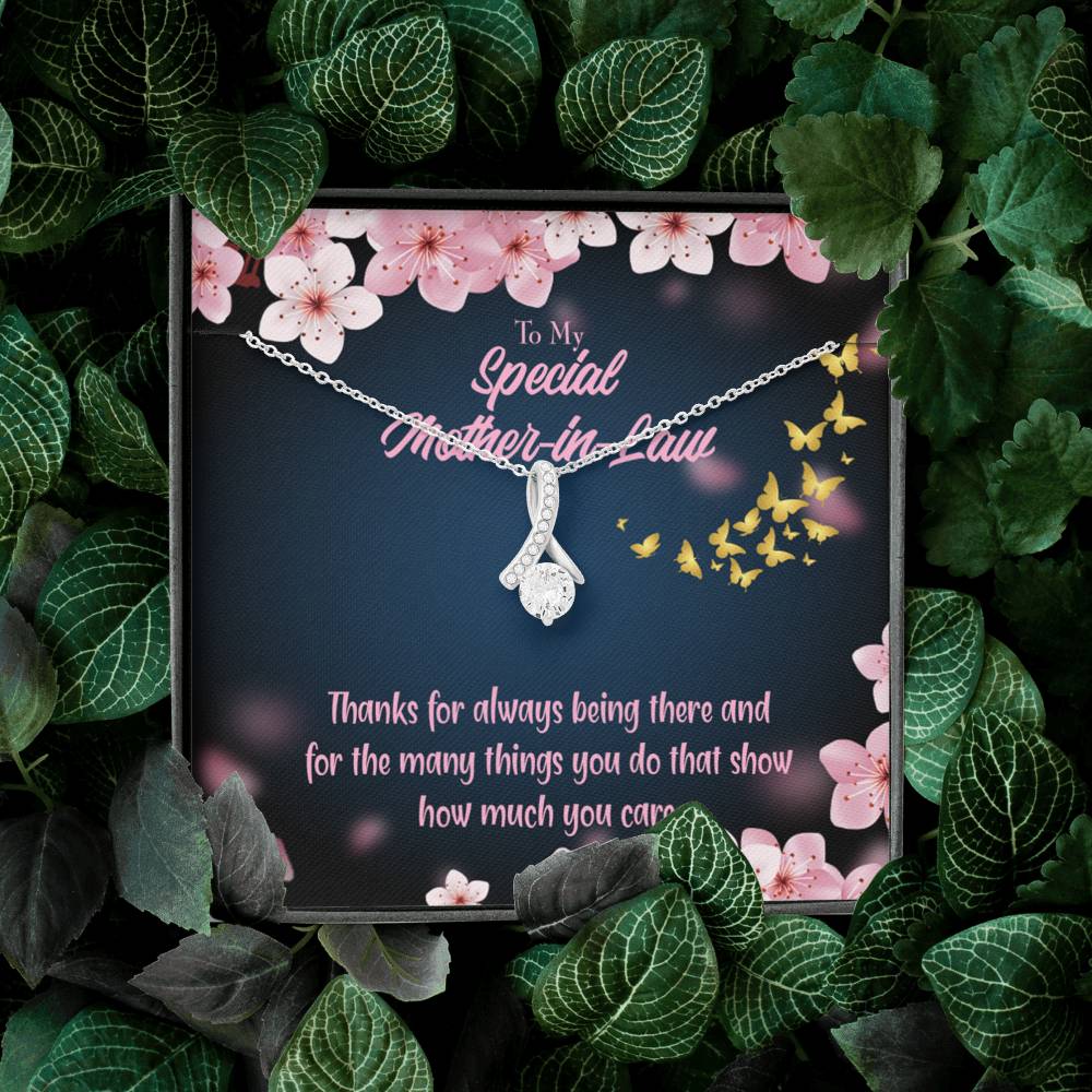Mother-In-Law Necklace Special Mother-In-Law Thanks Always Eternity Ribbon Stone Pendant Keepsake Card-Express Your Love Gifts