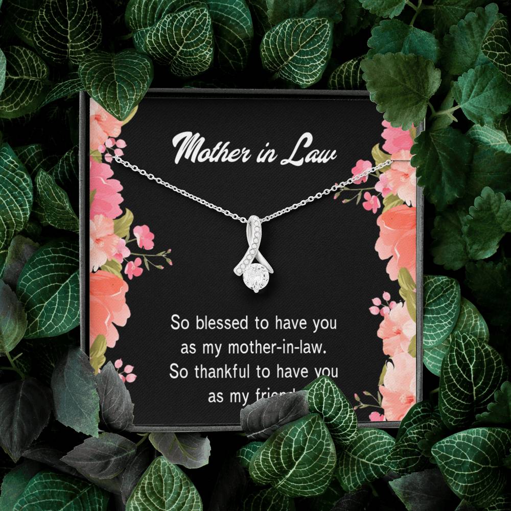 Mother-In-Law Necklace So Blessed Eternity Ribbon Stone Pendant Keepsake Message Card-Express Your Love Gifts