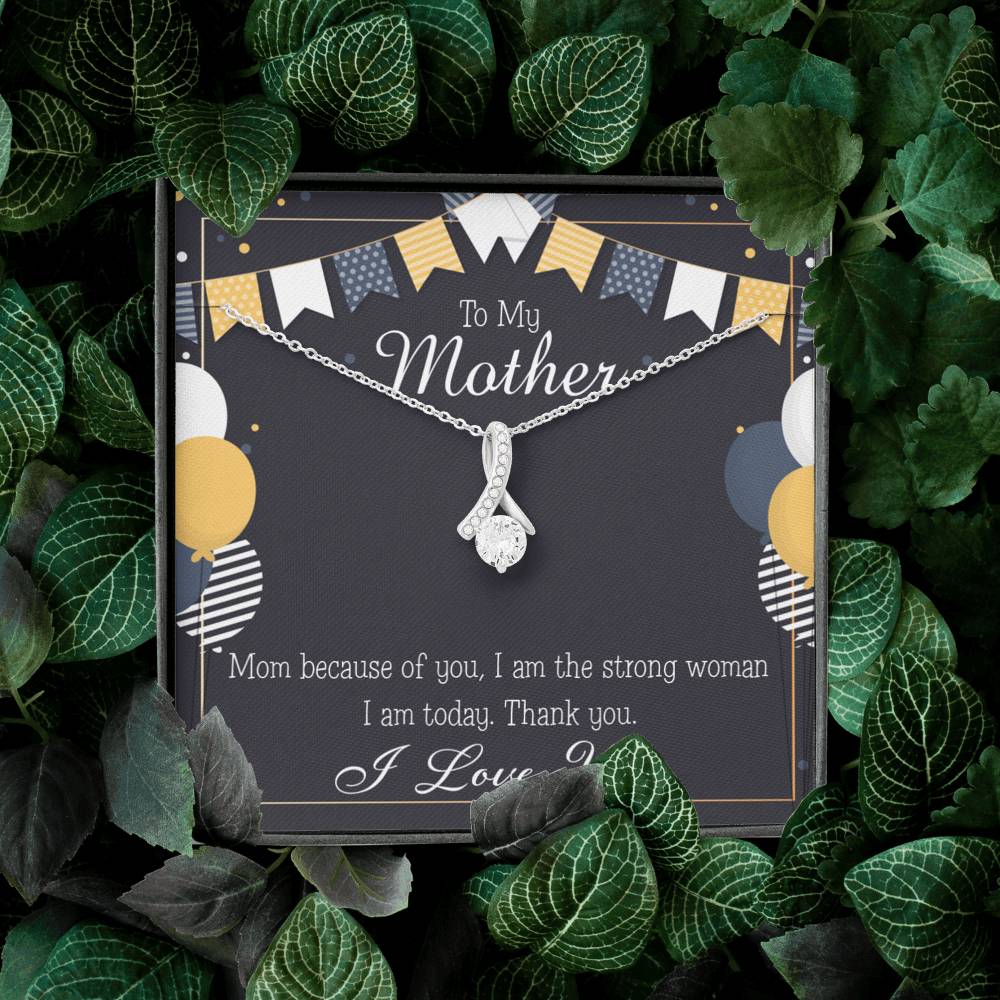 To My Mom Because of You Mom Eternity Ribbon Stone Necklace Message Card-Express Your Love Gifts