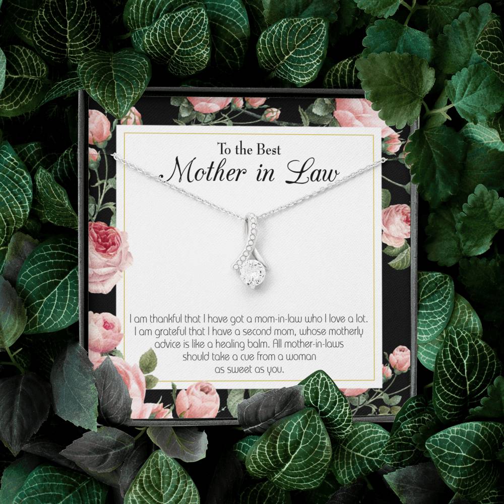 Mother-In-Law Necklace Second Mom Eternity Ribbon Stone Pendant Keepsake Message Card-Express Your Love Gifts