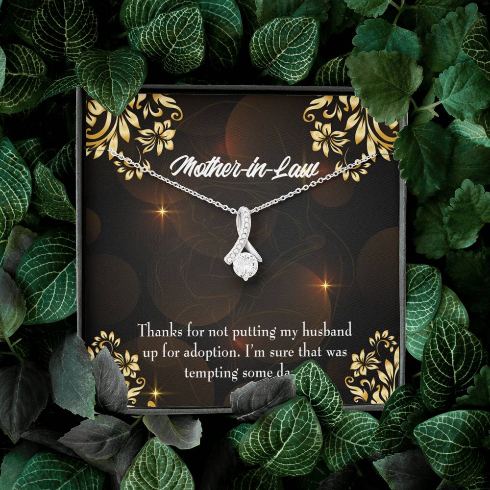 Mother-In-Law Necklace Funny Mother-In-Law Message Eternity Ribbon Stone Pendant Keepsake Message Card-Express Your Love Gifts