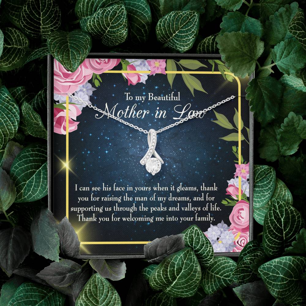 Mother-In-Law Necklace To My Beautiful Mother-In-Law Eternity Ribbon Stone Pendant-Express Your Love Gifts