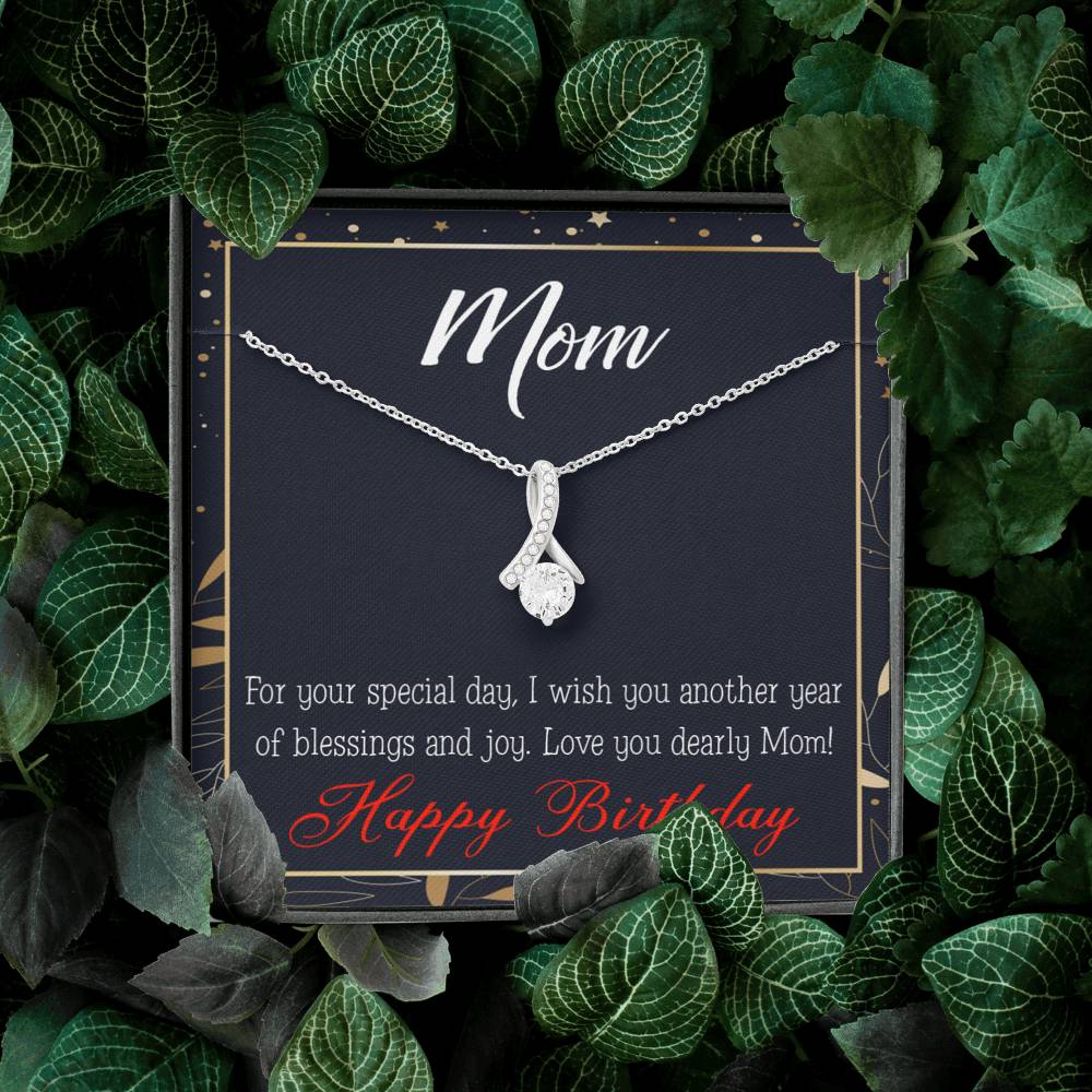 Happy Birthday Mom Blessings And Joy Eternity Ribbon Stone Necklace W Message Card-Express Your Love Gifts