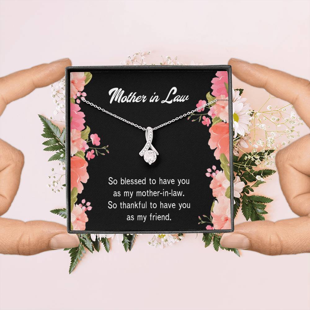 Mother-In-Law Necklace So Blessed Eternity Ribbon Stone Pendant Keepsake Message Card-Express Your Love Gifts