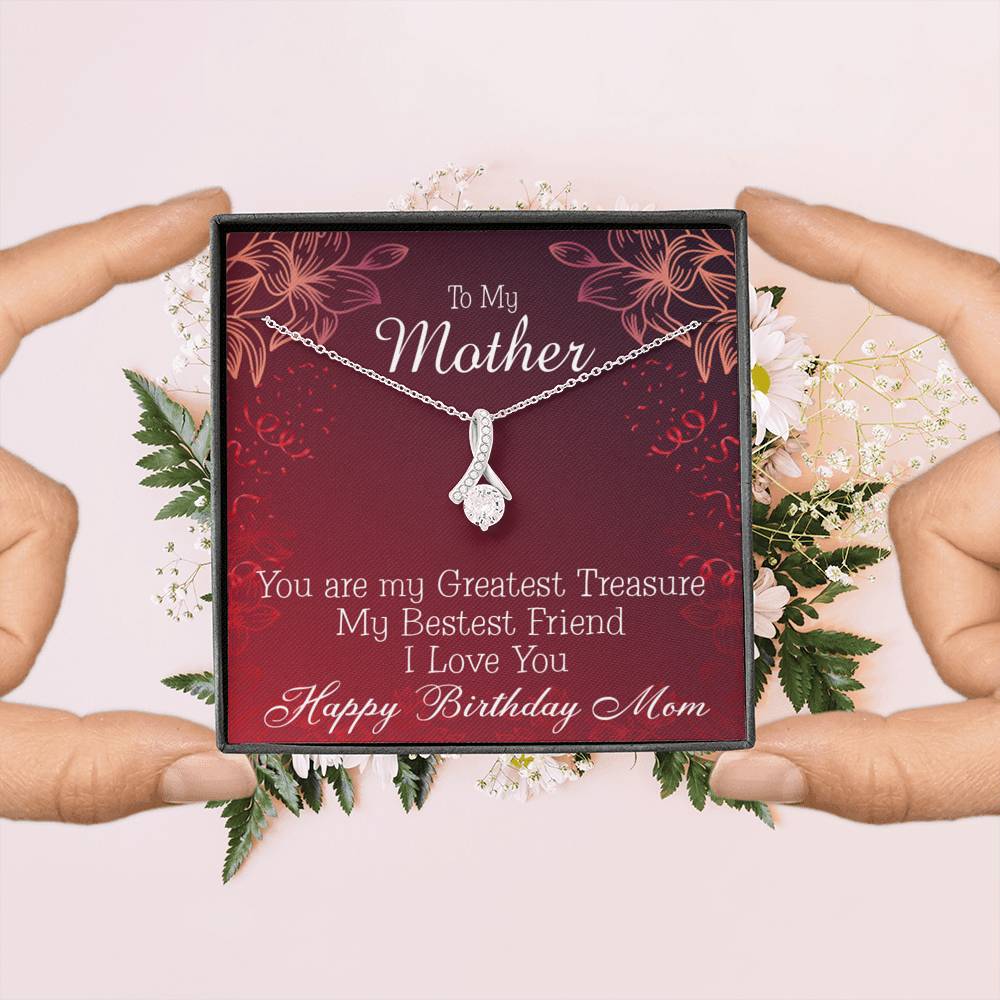 Mom My Greatest Treasure Eternity Ribbon Stone Necklace Message Birthday Card-Express Your Love Gifts