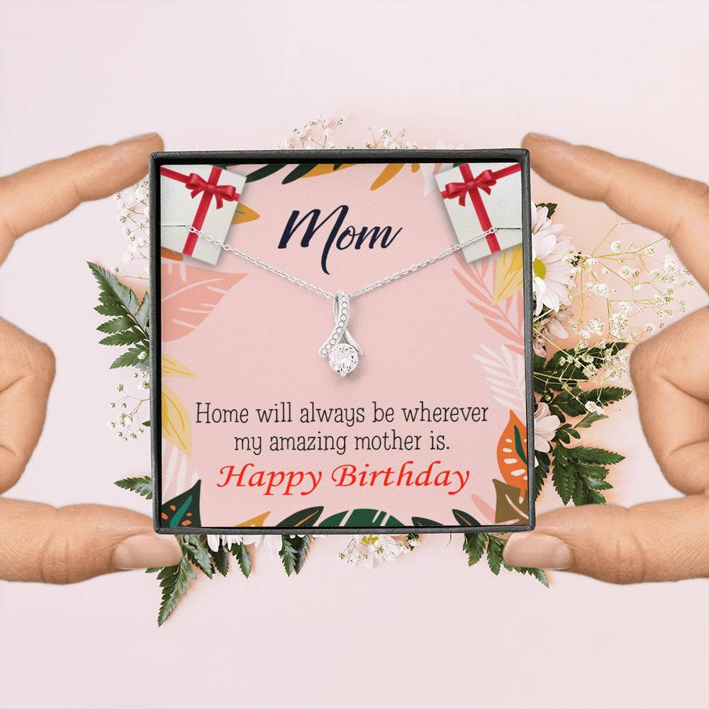 My Amazing Mom Eternity Ribbon Stone Necklace Message Birthday Card-Express Your Love Gifts
