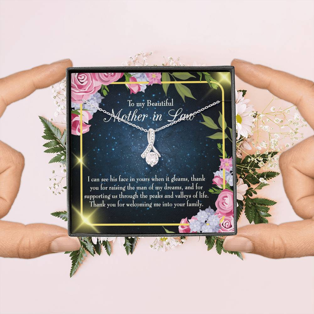 Mother-In-Law Necklace To My Beautiful Mother-In-Law Eternity Ribbon Stone Pendant-Express Your Love Gifts