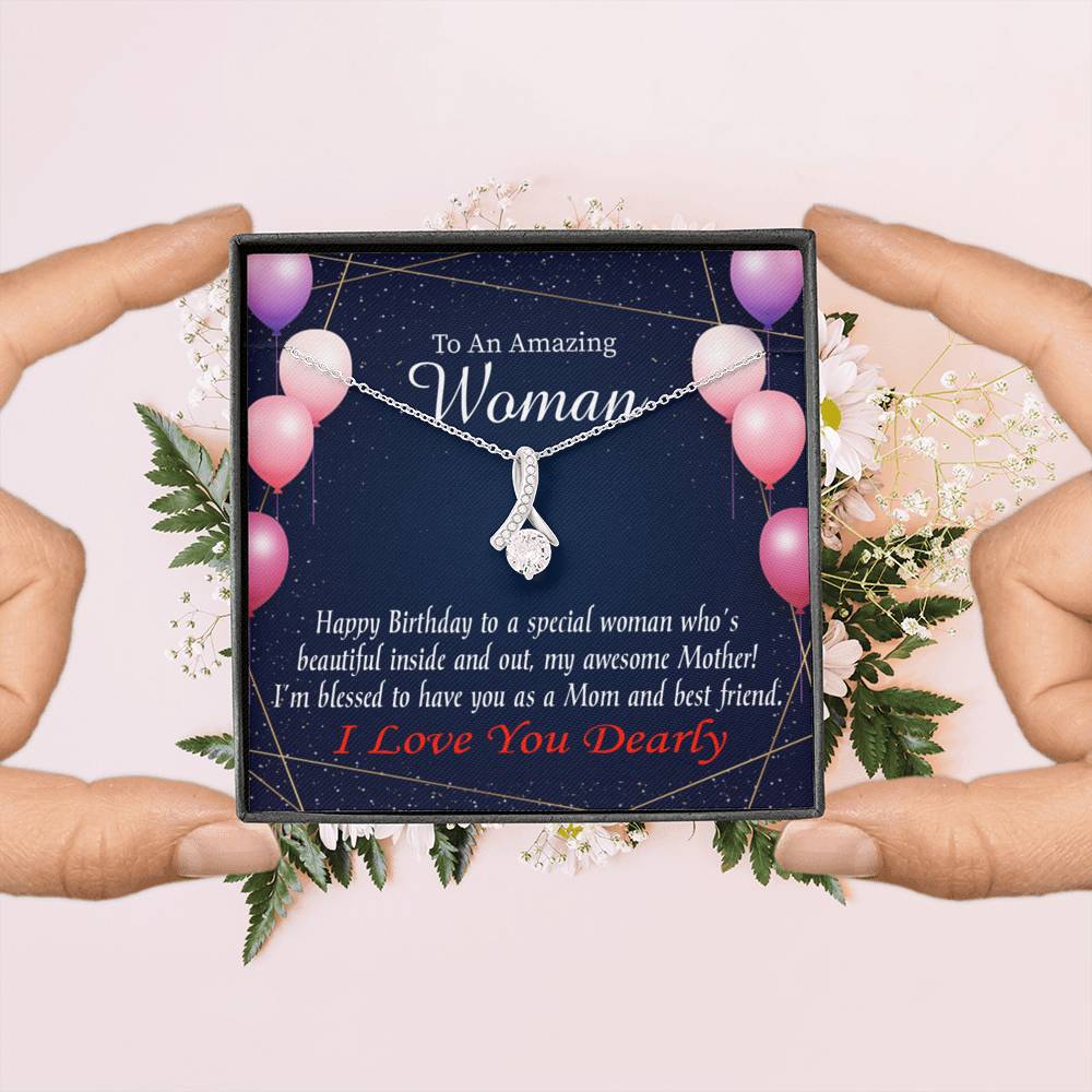 Mom Blessed With You Eternity Ribbon Stone Necklace W Birthday Message Card-Express Your Love Gifts